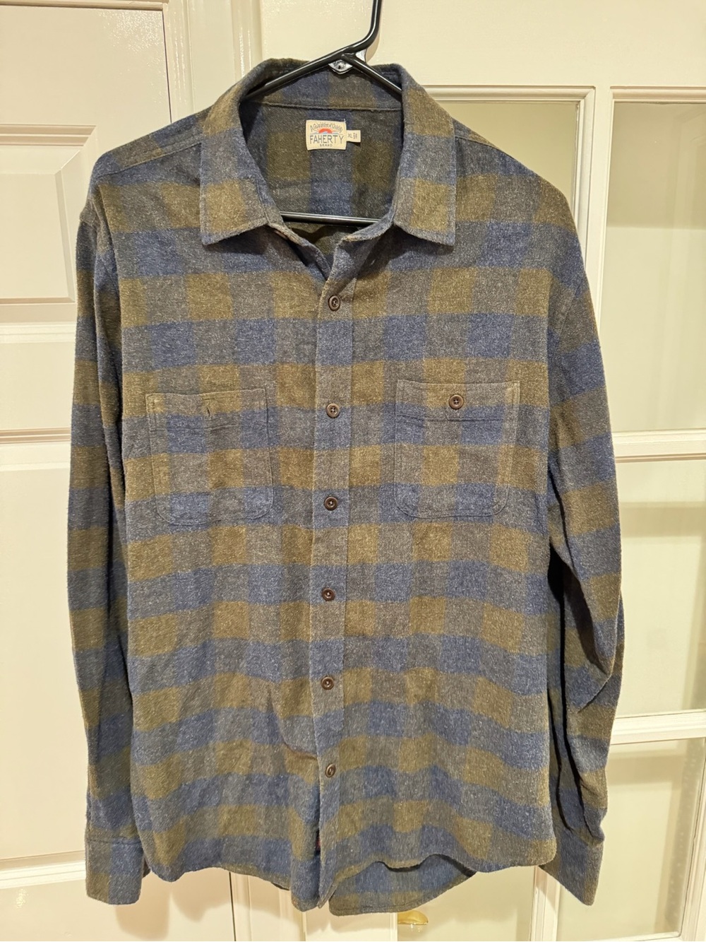 Faherty Blue and Gray Plaid Flannel Shirt